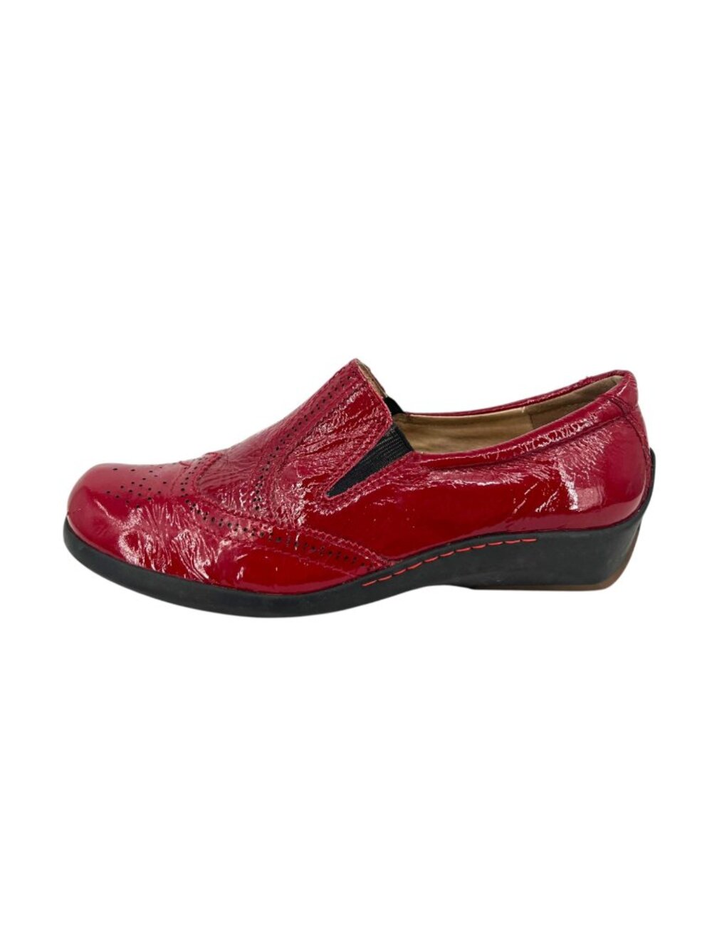 Wolky Red Patent Brogue Leather Slip-On Comfort Shoes Size 40 EU 9-9.5 US